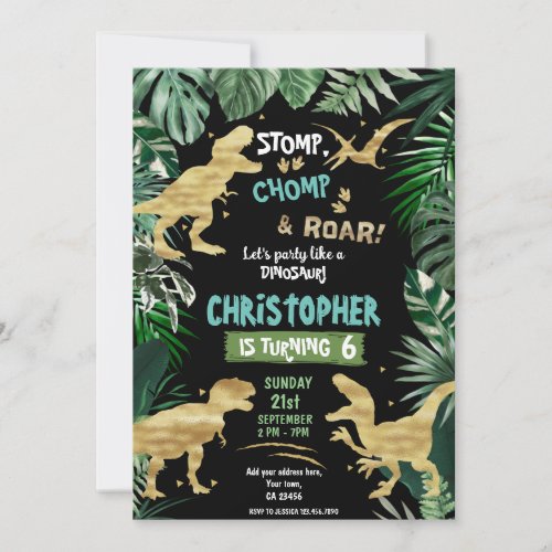 Dinosaur Theme Birthday Party  Invitation