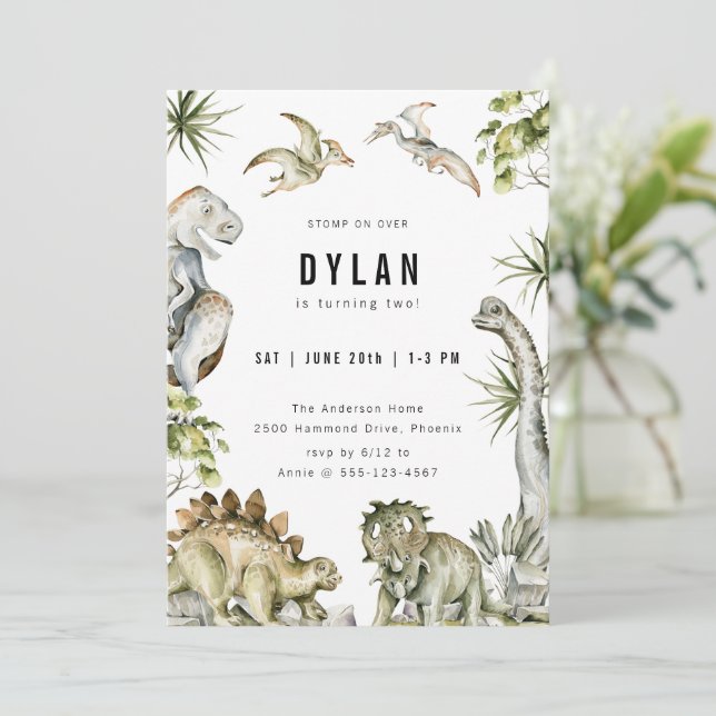 Dinosaur Theme Birthday Party Invitation (Standing Front)