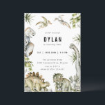 Dinosaur Theme Birthday Party Invitation<br><div class="desc">Cool dinosaur theme,  birthday party invitation. Watercolor prehistoric foliage and dinosaur border.</div>