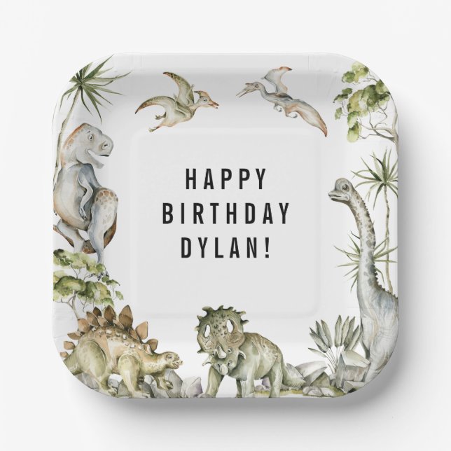 Dinosaur Theme Birthday Party Paper Plates (Front)