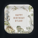 Dinosaur Theme Birthday Party Paper Plates<br><div class="desc">Cool dinosaur theme,  birthday party paper plates. Watercolor prehistoric foliage and dinosaur border.</div>