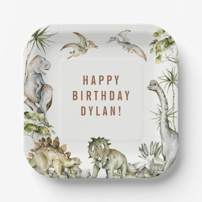 Dinosaur Theme Birthday Party Paper Plates (Front)
