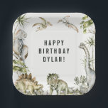 Dinosaur Theme Birthday Party Paper Plates<br><div class="desc">Cool dinosaur theme,  birthday party paper plates. Watercolor prehistoric foliage and dinosaur border.</div>