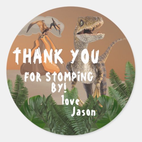 Dinosaur Theme Birthday Party Thank You  Classic Round Sticker