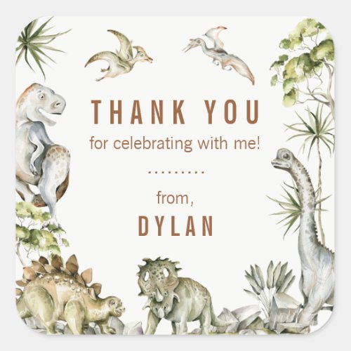 Dinosaur Theme Birthday Party Thank You Square Sticker