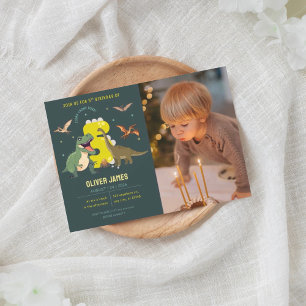 Dinosaur theme boy 5th birthday  invitation