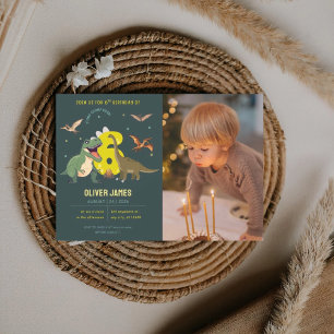 Dinosaur theme boy 6th birthday  invitation
