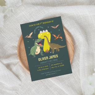 Dinosaur theme boy 7th birthday invitation