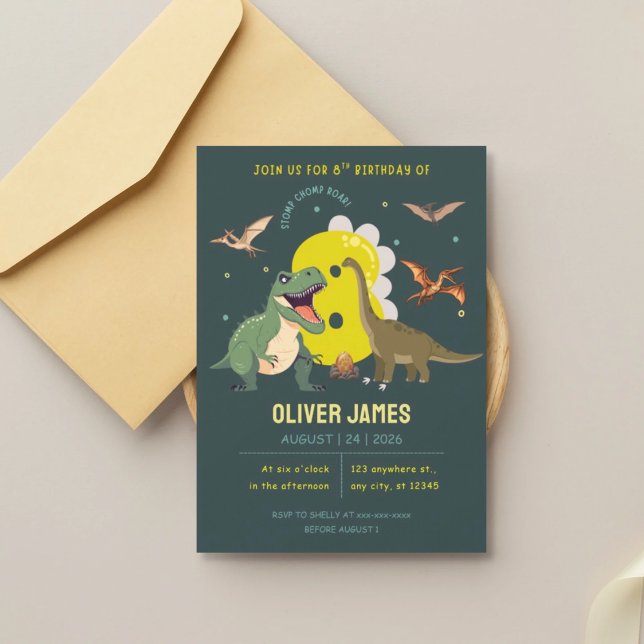 Dinosaur theme boy 8th birthday  invitation (Creator Uploaded)