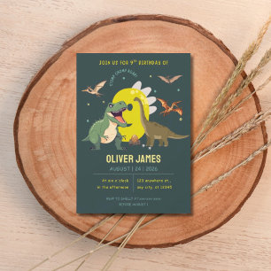 Dinosaur theme boy 9th birthday invitation