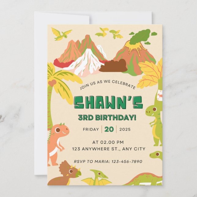 DInosaur Theme Boy Birthday Party Invitation (Front)