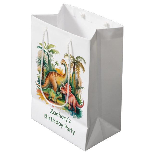 Dinosaur Theme Boy Birthday Party  Medium Gift Bag (Front Angled)