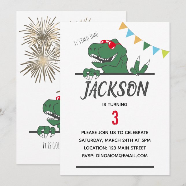 Dinosaur Theme Boy's Birthday Party Invitation (Front/Back)