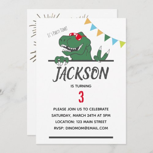 Dinosaur Theme Boys Birthday Party Invitation