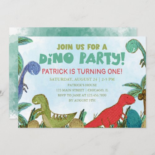 Dinosaur theme Dino Party Birthday Invitation