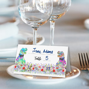 Dinosaur Theme Gay Wedding Wildflower Place Card
