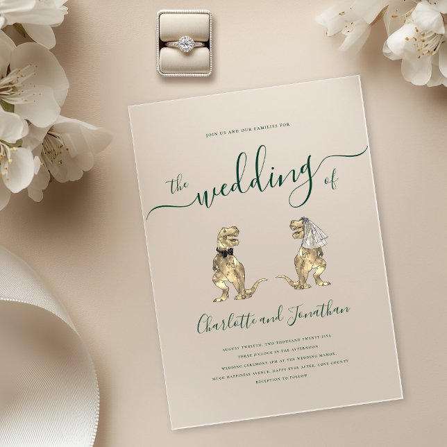 Dinosaur Theme Green Wedding  Acrylic Invitations (Dinosaur theme wedding dark green modern elegant script typography acrylic invitation )