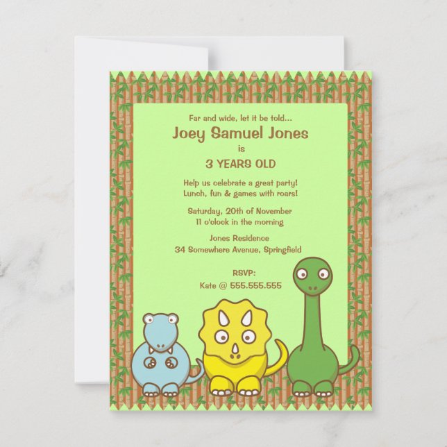 Dinosaur Theme Kid's Birthday Party Invitation (Front)