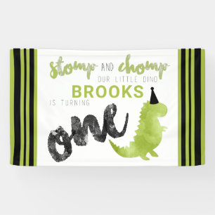 Dinosaur Theme Our Little Dino Black Green Stomp B Banner