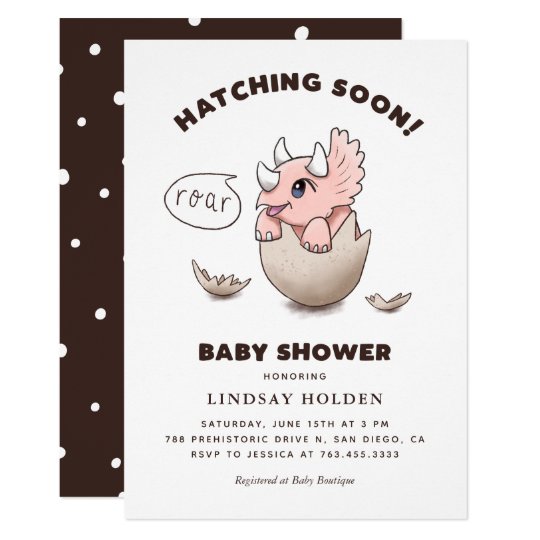 Dinosaur Theme Pink Baby Shower Hatching Soon Invitation