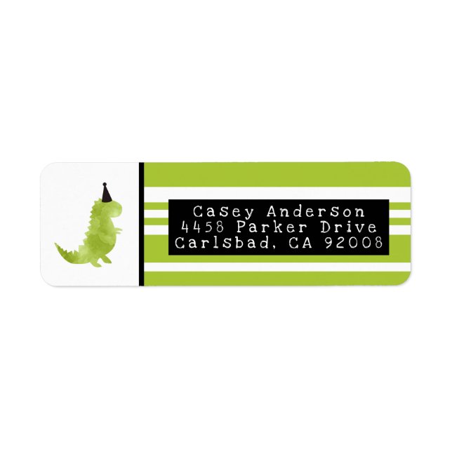 Dinosaur Theme Stomp and Chomp Green Dino Birthday Label (Front)