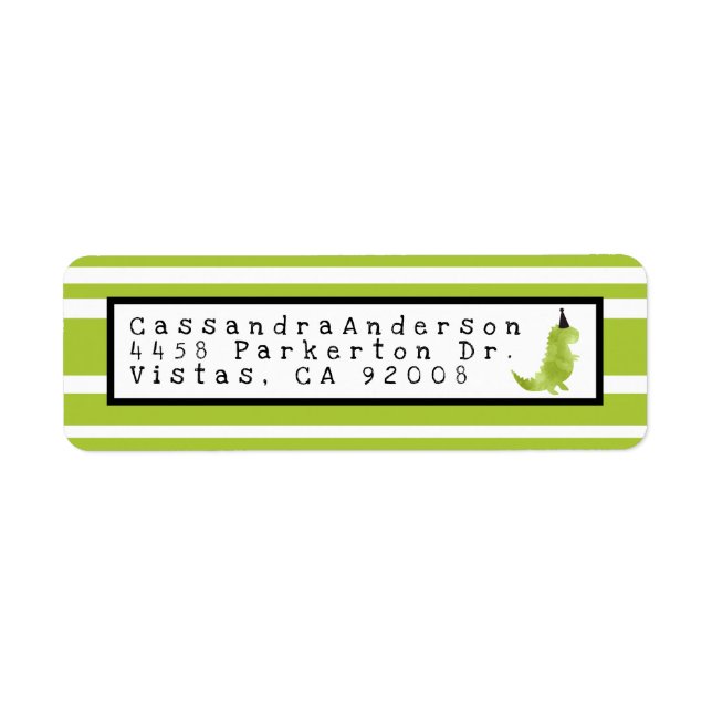 Dinosaur Theme Stomp and Chomp Green Dino Birthday Label (Front)
