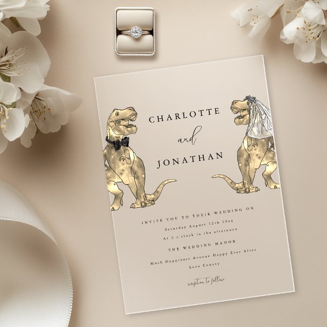 Dinosaur theme Wedding  Acrylic Invitations (Dinosaur destination wedding modern 5 x 7 acrylic invitation T-Rex bride and groom)
