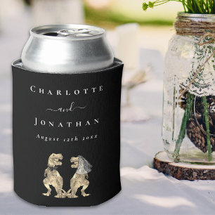 Dinosaur Theme Wedding Black & White Personalized Can Cooler