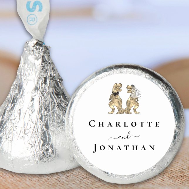 Dinosaur Theme Wedding Black & White Personalized  Hershey®'s Kisses® (Dinosaur wedding bride and groom personalized black and white candy favors Simple elegant script)