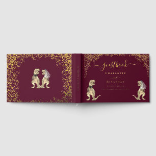 Dinosaur Theme Wedding Burgundy Red & Gold Foil Guest Book