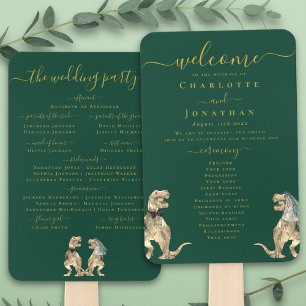 Dinosaur Theme Wedding Ceremony Green Gold Hand Fan