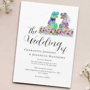 Dinosaur Theme Wedding Colorful Floral Invitation