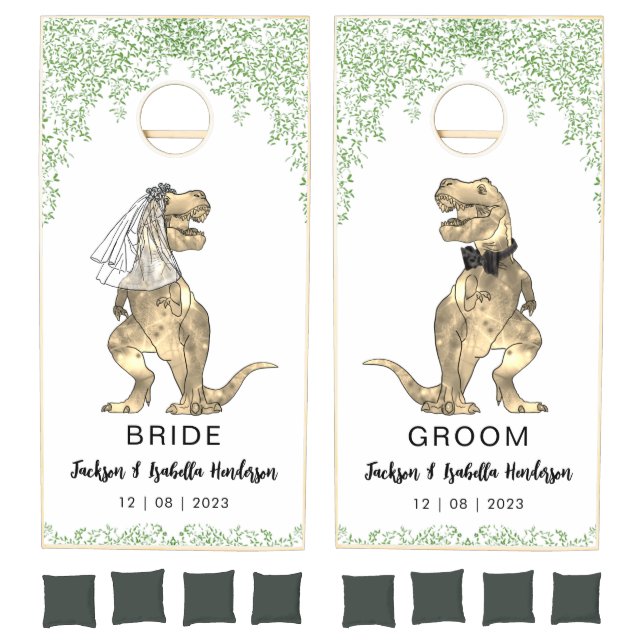 Dinosaur Theme Wedding Custom Bride and Groom Cornhole Set (Set)
