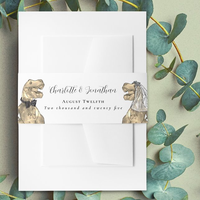Dinosaur Theme Wedding Custom  Invitation Belly Band (Dinosaur wedding personalized invitation belly bands T-Rex bride & groom dino Jurassic wedding)