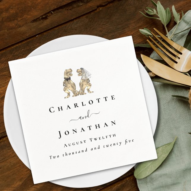 Dinosaur Theme Wedding Custom Napkins (dinosaur bride and groom wedding custom napkin T-Rex dino Jurassic destination wedding )