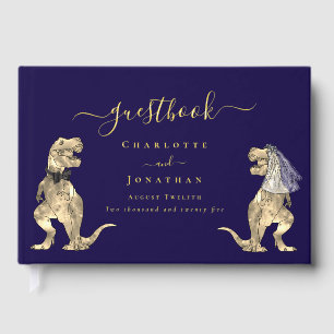Dinosaur Theme Wedding Custom Navy Blue Gold Foil Guest Book