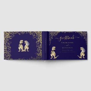 Dinosaur Theme Wedding Custom Navy Blue Gold Foil Guest Book