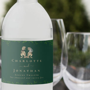 Dinosaur Theme Wedding Dark Green Water Bottle Label