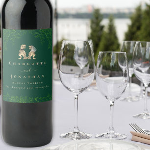 Dinosaur Theme Wedding Dark Green Wine Label