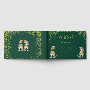 Dinosaur Theme Wedding Foliage Green Gold Foil Guest Book