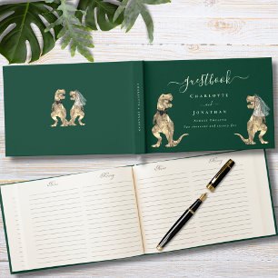 Dinosaur Theme Wedding Green and Gold Foil Guest Book