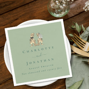 Dinosaur Theme Wedding Personalized Sage Green  Napkins