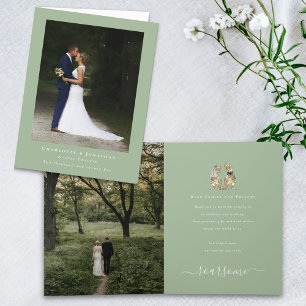 Dinosaur Theme Wedding Photo Sage Green Letterpress Thank You Card