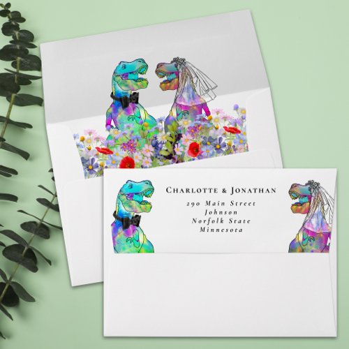 Dinosaur Theme Wedding Return Address  Envelope