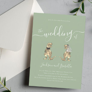 Dinosaur Theme Wedding Sage Green Invitation