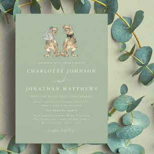 Dinosaur Theme Wedding Sage Green Invitation
