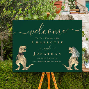Dinosaur Theme Wedding Welcome Dark Green Foam Board