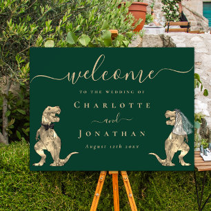 Dinosaur Theme Wedding Welcome Dark Green Foam Board