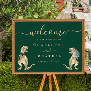 Dinosaur Theme Wedding Welcome Dark Green Poster