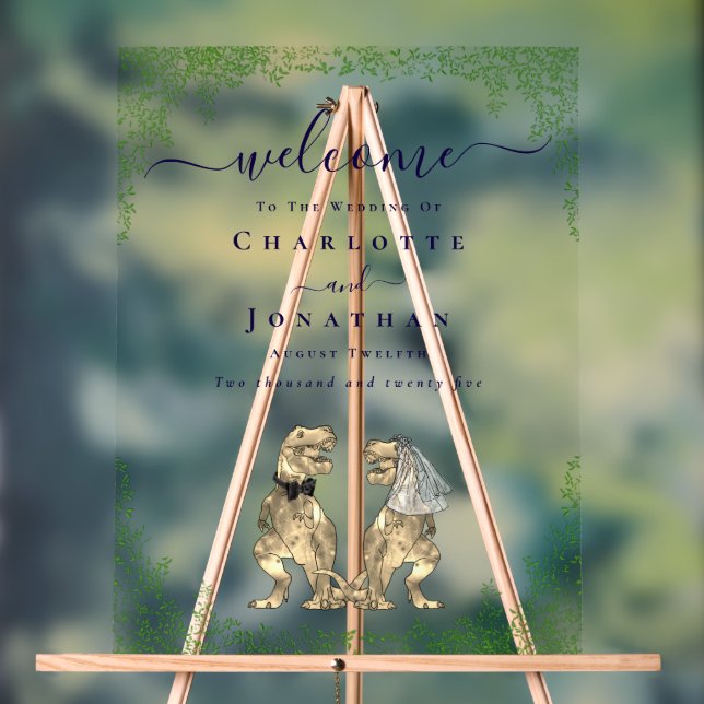 Dinosaur theme Wedding Welcome Navy Blue Script Acrylic Sign (Neutral)